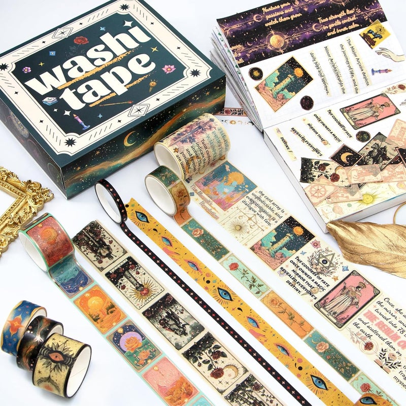 Geesinimo Gold Foil Washi Tape Set – 23 Rolls Tarot Washi Stickers Vintage Decorative Tapes for Journaling Supplies, Scrapbooking, DIY Crafts, Junk Journal, Craft Supplies(Celestial Symbols/ Starry/ Magic) - Image 5